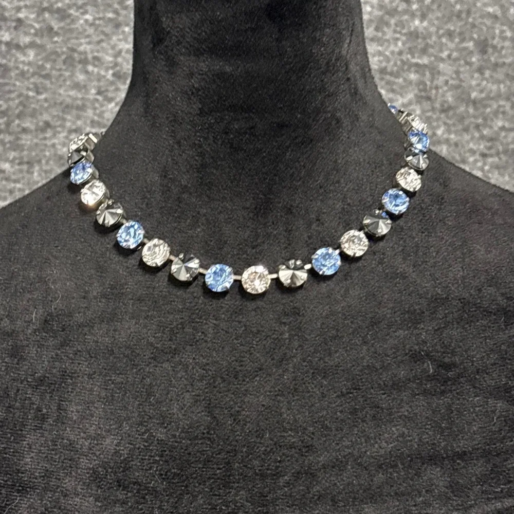 SABIKA Sparkling Crystal Necklace Blue Silver Tone Choker‎ Women's Jewelry